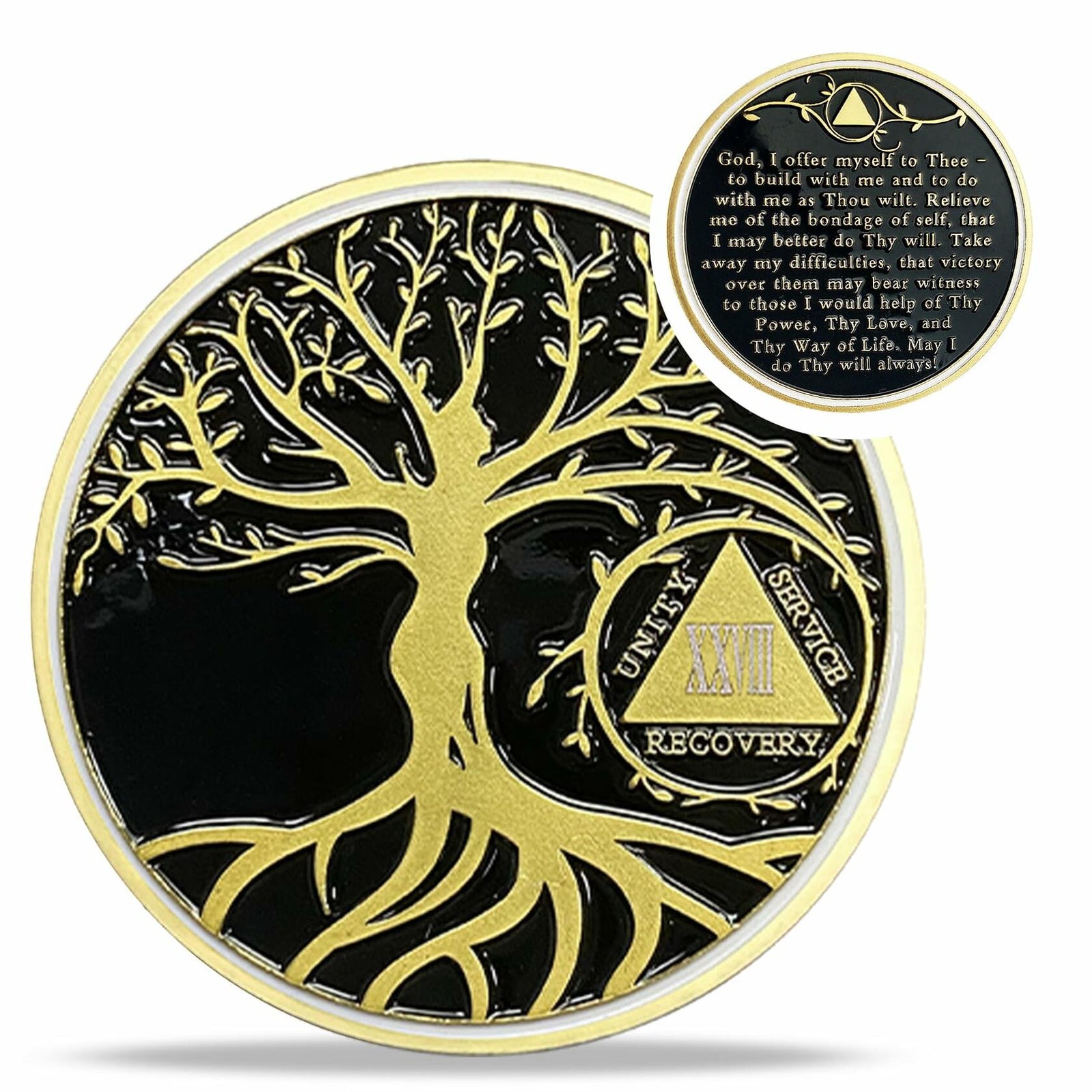 28 Year Sobriety Coin Gold Tree of Life AA Chip Token Size 1-40
