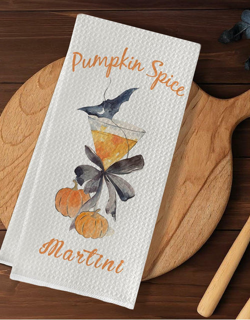 Load image into Gallery viewer, SereneHanctuary Halloween Pumpkin Martini Kitchen Towels Polyester 16x24 Inch

