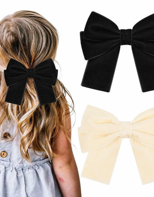 Load image into Gallery viewer, Aileam 2PCS Velvet Hair Bows Ribbon Clips Black Beige Alligator Clips
