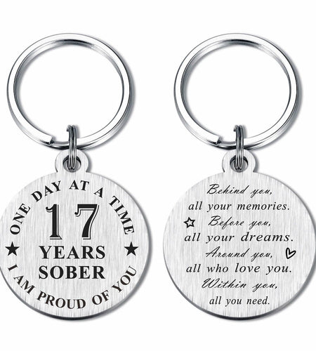 Alotozo 17 Year Sobriety Keychain AA Recovery Gift Men Women