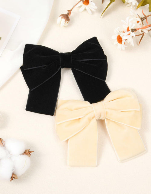 Load image into Gallery viewer, Aileam 2PCS Velvet Hair Bows Ribbon Clips Black Beige Alligator Clips
