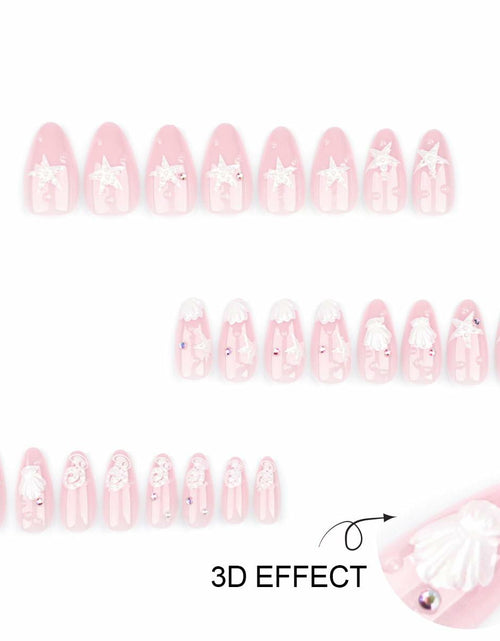 Load image into Gallery viewer, HPYFOI Beach Press On Nails Medium Almond 3D Starfish Shell Design 24 Pcs
