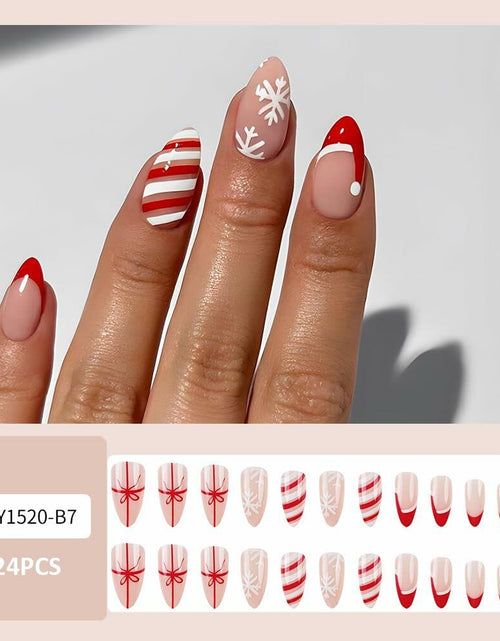Load image into Gallery viewer, TANYOOTO Christmas Press On Nails Medium Almond Multicolor Snowflakes Bow
