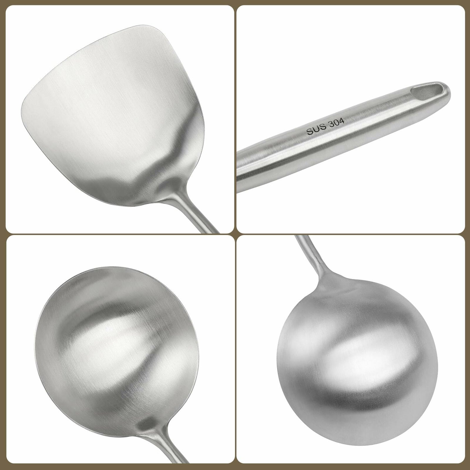 Generic Wok Spatula Set 17in 304 Stainless Steel Silver Asian Style