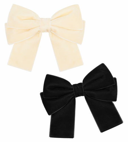 Aileam 2PCS Velvet Hair Bows Ribbon Clips Black Beige Alligator Clips