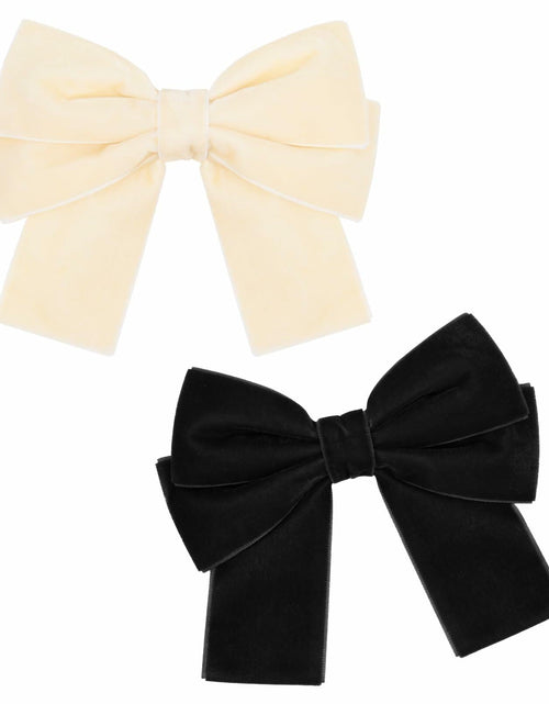 Load image into Gallery viewer, Aileam 2PCS Velvet Hair Bows Ribbon Clips Black Beige Alligator Clips

