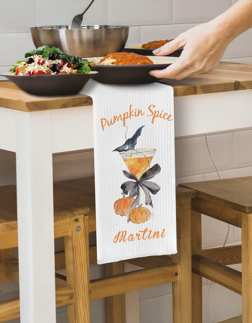 Load image into Gallery viewer, SereneHanctuary Halloween Pumpkin Martini Kitchen Towels Polyester 16x24 Inch
