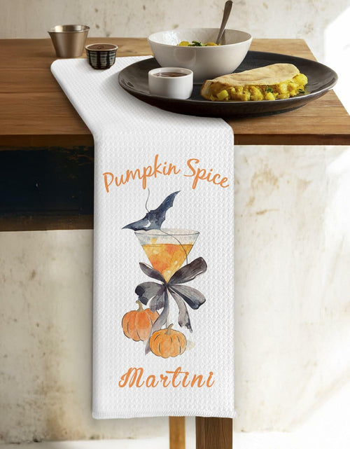 Load image into Gallery viewer, SereneHanctuary Halloween Pumpkin Martini Kitchen Towels Polyester 16x24 Inch
