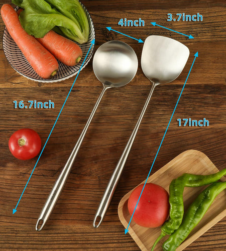 Generic Wok Spatula Set 17in 304 Stainless Steel Silver Asian Style