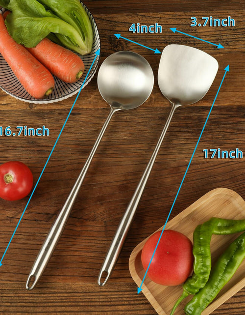 Load image into Gallery viewer, Generic Wok Spatula Set 17in 304 Stainless Steel Silver Asian Style
