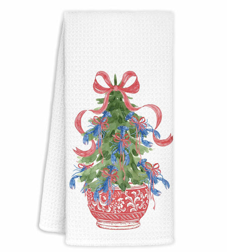 KRHFG Christmas Chinoiserie Kitchen Towels Red Blue 16x24 Inches