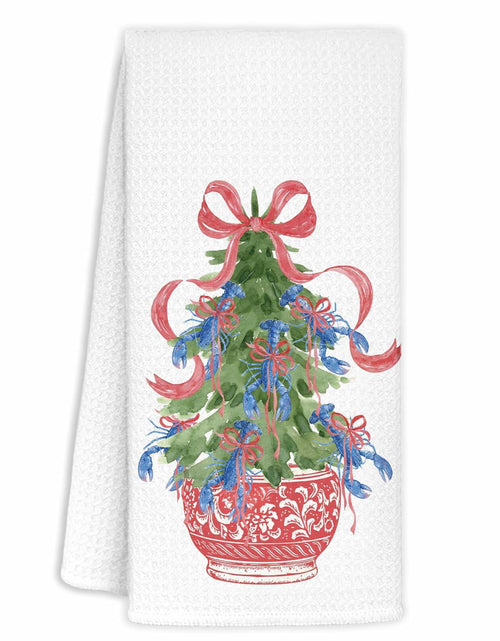 Load image into Gallery viewer, KRHFG Christmas Chinoiserie Kitchen Towels Red Blue 16x24 Inches
