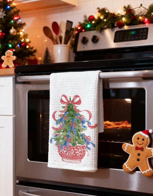 Load image into Gallery viewer, KRHFG Christmas Chinoiserie Kitchen Towels Red Blue 16x24 Inches
