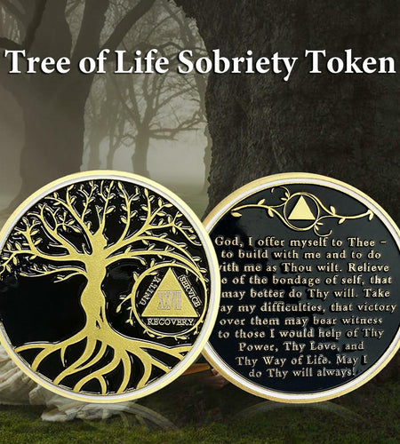 28 Year Sobriety Coin Gold Tree of Life AA Chip Token Size 1-40