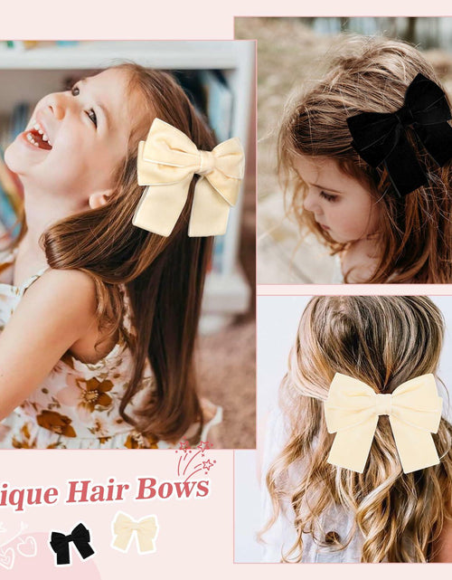 Load image into Gallery viewer, Aileam 2PCS Velvet Hair Bows Ribbon Clips Black Beige Alligator Clips
