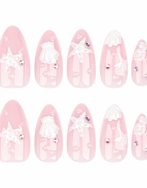 Load image into Gallery viewer, HPYFOI Beach Press On Nails Medium Almond 3D Starfish Shell Design 24 Pcs
