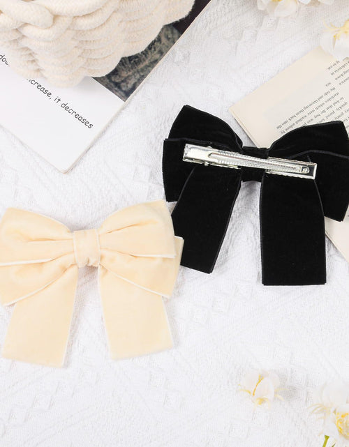 Load image into Gallery viewer, Aileam 2PCS Velvet Hair Bows Ribbon Clips Black Beige Alligator Clips
