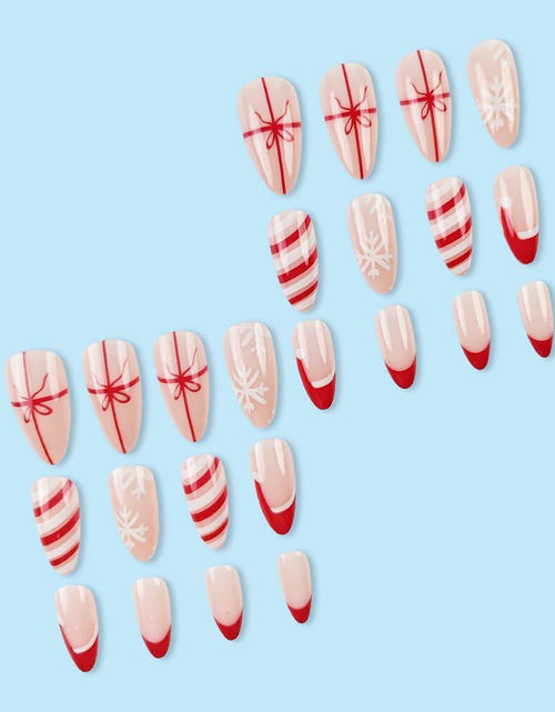 Load image into Gallery viewer, TANYOOTO Christmas Press On Nails Medium Almond Multicolor Snowflakes Bow
