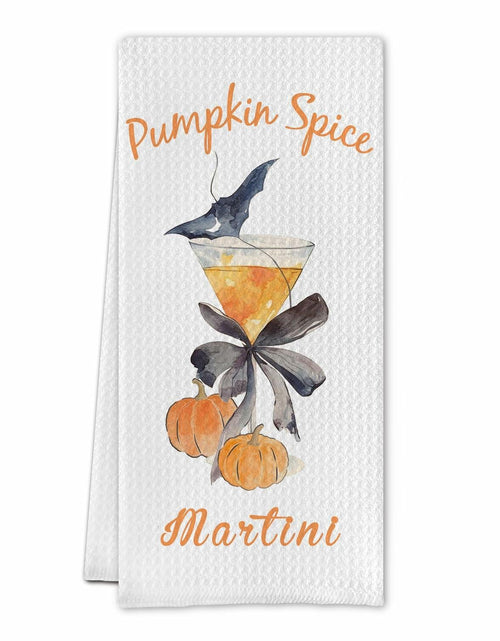 Load image into Gallery viewer, SereneHanctuary Halloween Pumpkin Martini Kitchen Towels Polyester 16x24 Inch
