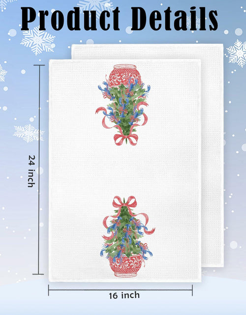 Load image into Gallery viewer, KRHFG Christmas Chinoiserie Kitchen Towels Red Blue 16x24 Inches
