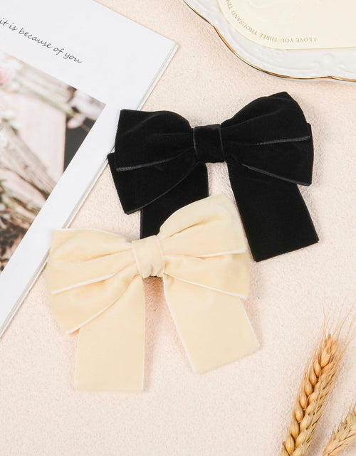 Load image into Gallery viewer, Aileam 2PCS Velvet Hair Bows Ribbon Clips Black Beige Alligator Clips
