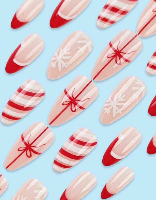 Load image into Gallery viewer, TANYOOTO Christmas Press On Nails Medium Almond Multicolor Snowflakes Bow
