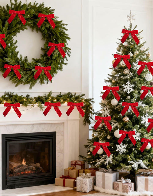 Load image into Gallery viewer, LaRibbons 24 Pcs Red Crinkled Velvet Bows 3.94x3.94 Vintage 1" Wide
