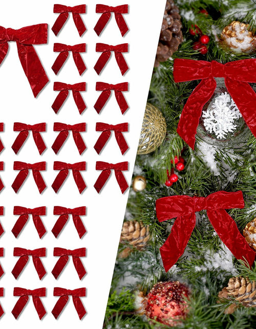 Load image into Gallery viewer, LaRibbons 24 Pcs Red Crinkled Velvet Bows 3.94x3.94 Vintage 1" Wide
