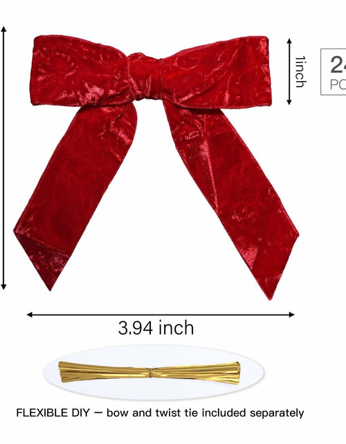 Load image into Gallery viewer, LaRibbons 24 Pcs Red Crinkled Velvet Bows 3.94x3.94 Vintage 1" Wide
