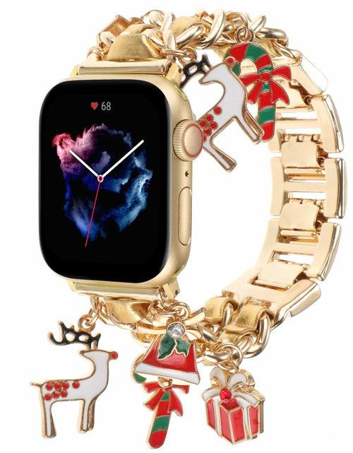 Load image into Gallery viewer, REALSIGN Metal Apple Watch Band Cuban Chain Christmas Bell Gold 42-45mm
