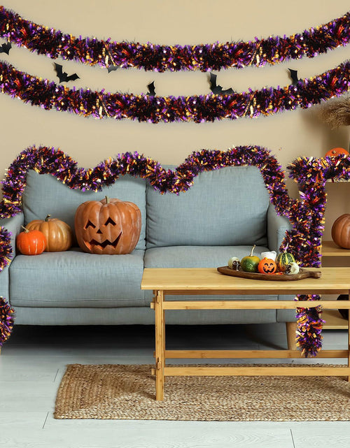 Load image into Gallery viewer, Riceshoot Metallic Tinsel Garland 131.23ft Black Orange Purple Retro Color
