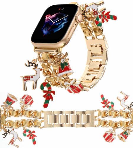 REALSIGN Metal Apple Watch Band Cuban Chain Christmas Bell Gold 42-45mm