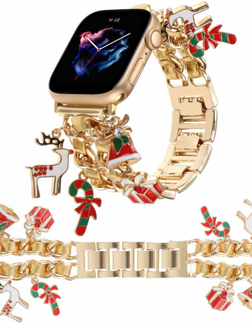 Load image into Gallery viewer, REALSIGN Metal Apple Watch Band Cuban Chain Christmas Bell Gold 42-45mm
