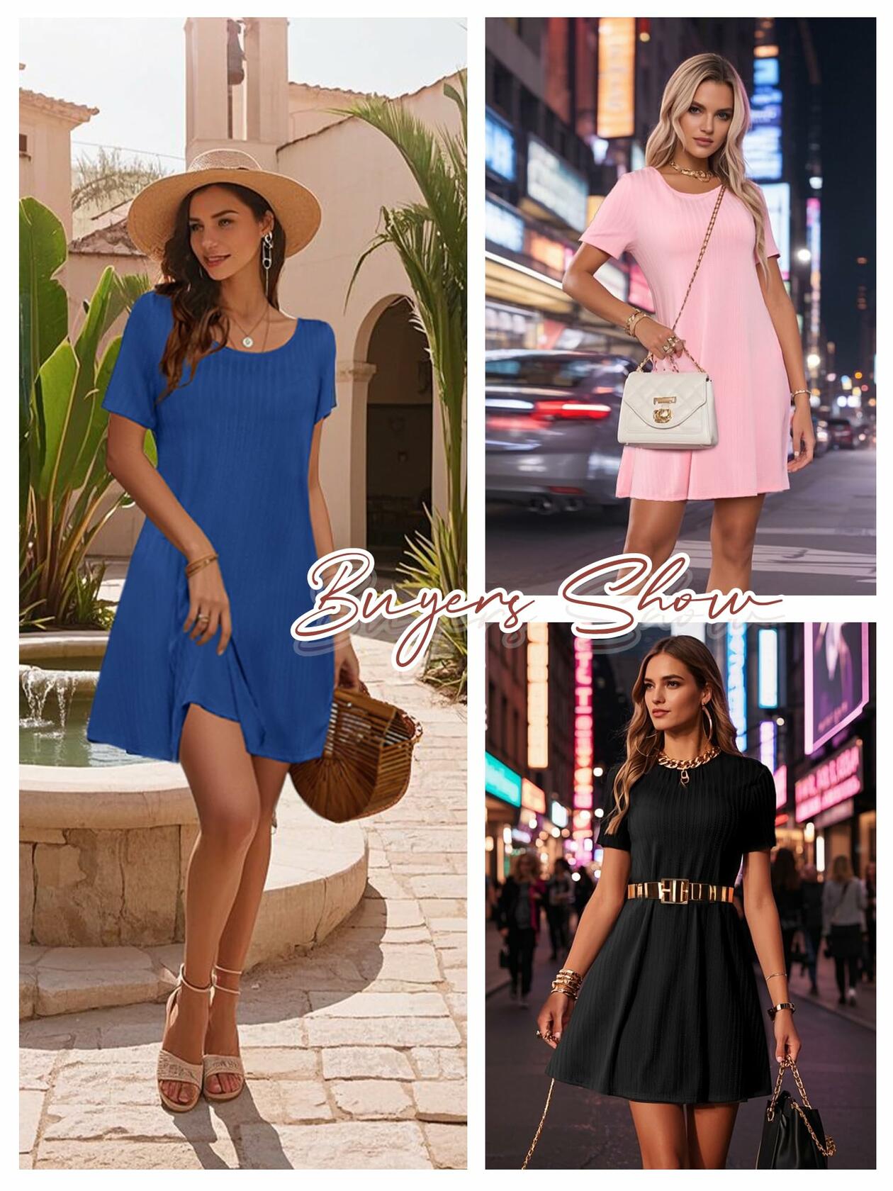 Anbech Black Mini Dress Casual Short Sleeve Sundress with Pockets Size XXL