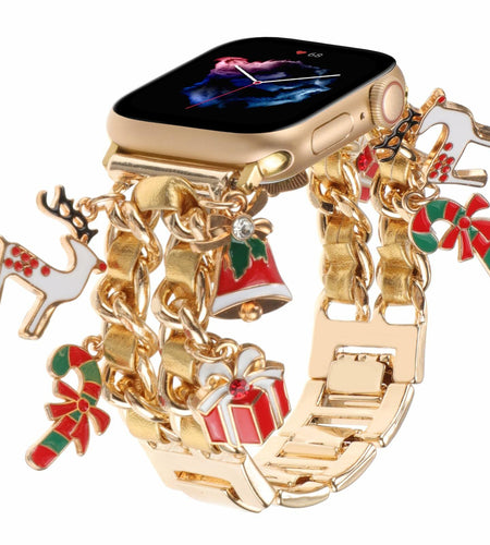 REALSIGN Metal Apple Watch Band Cuban Chain Christmas Bell Gold 42-45mm