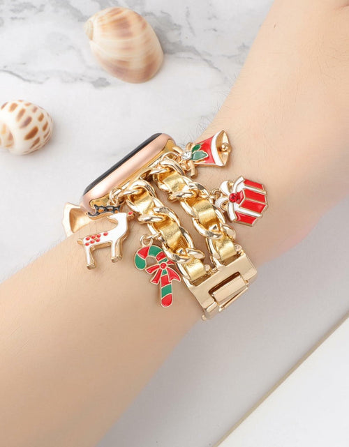Load image into Gallery viewer, REALSIGN Metal Apple Watch Band Cuban Chain Christmas Bell Gold 42-45mm
