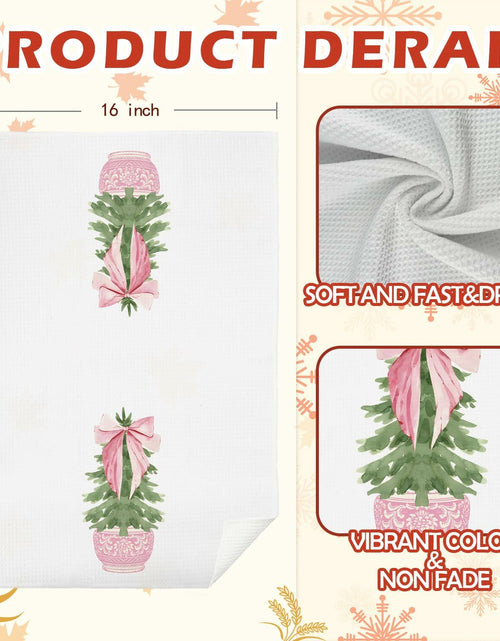 Load image into Gallery viewer, SPBL&amp;L Chinoiserie Christmas Kitchen Towels Pink Bow Tree 16x24 Set of 2
