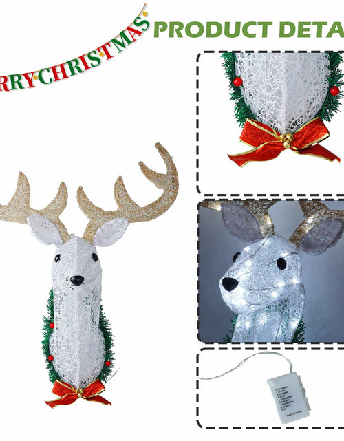 Load image into Gallery viewer, Hourleey 32" Lighted Christmas Reindeer Head Wall Decor Battery Operated White
