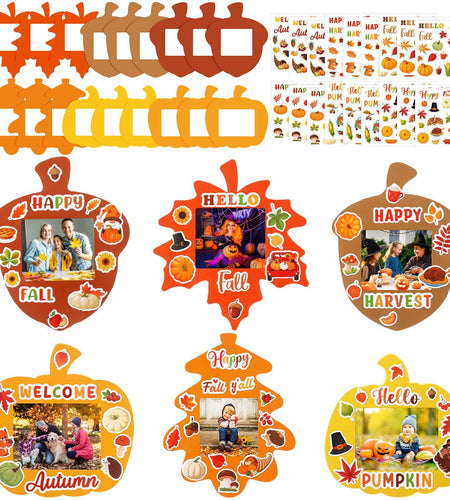 Memorywuu 36 Sets Thanksgiving DIY Crafts Kit Fall Photo Frames Pumpkin Leaf