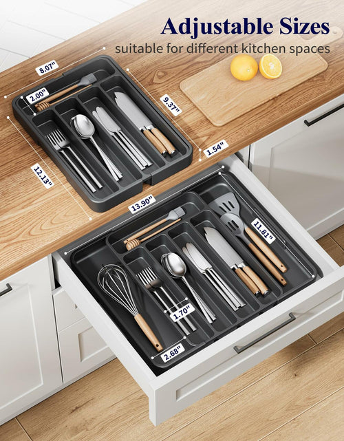Load image into Gallery viewer, Kitsure Adjustable Cutlery Drawer Organizer Kitchen Tray Black
