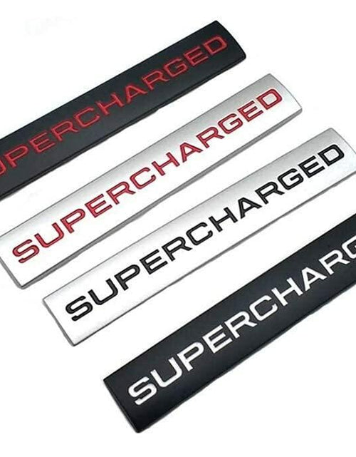 Load image into Gallery viewer, ChezMax 2Pcs 3D Raised Supercharged Car Emblem Badge Sticker Silver Red

