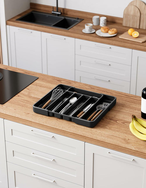 Load image into Gallery viewer, Kitsure Adjustable Cutlery Drawer Organizer Kitchen Tray Black
