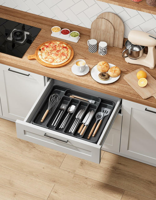 Load image into Gallery viewer, Kitsure Adjustable Cutlery Drawer Organizer Kitchen Tray Black
