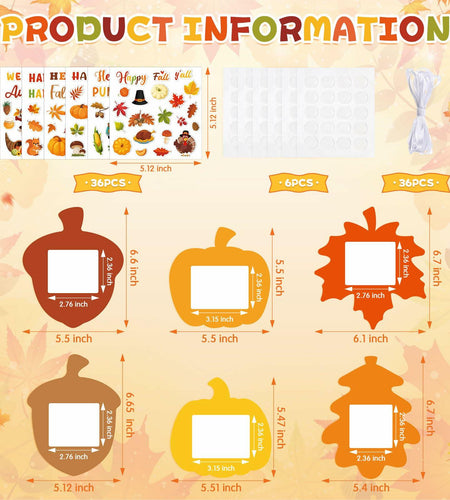 Memorywuu 36 Sets Thanksgiving DIY Crafts Kit Fall Photo Frames Pumpkin Leaf