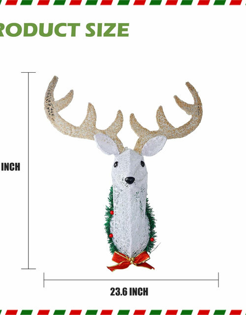 Load image into Gallery viewer, Hourleey 32" Lighted Christmas Reindeer Head Wall Decor Battery Operated White
