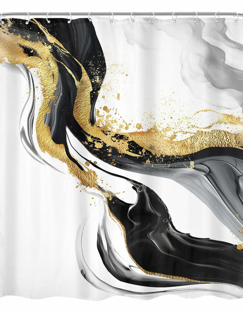 Load image into Gallery viewer, Omifly Marble Shower Curtain 72x72 Black White Gold with 12 Hooks
