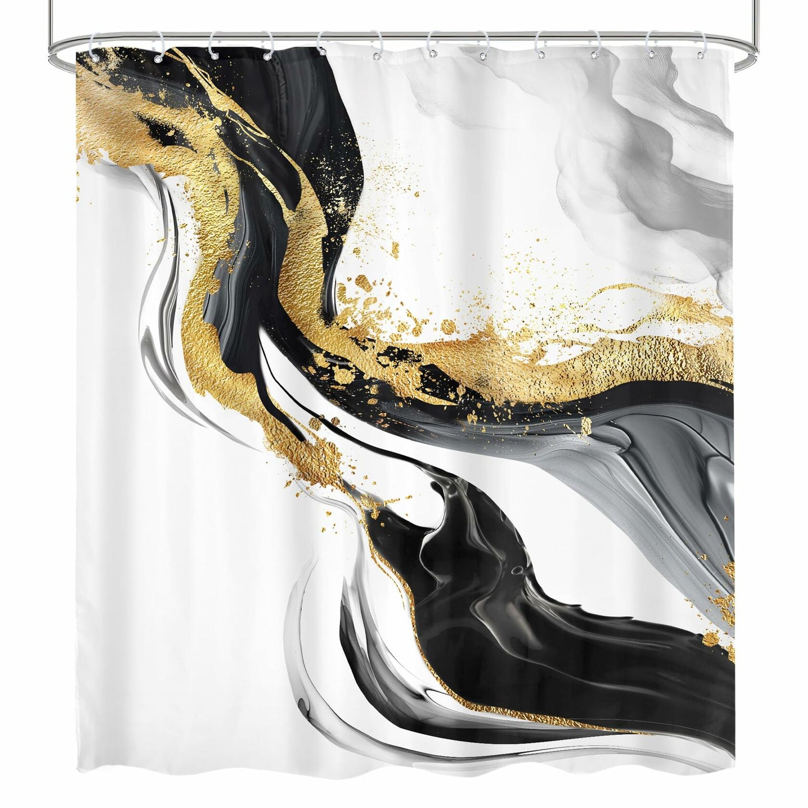 Omifly Marble Shower Curtain 72x72 Black White Gold with 12 Hooks