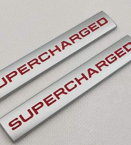 ChezMax 2Pcs 3D Raised Supercharged Car Emblem Badge Sticker Silver Red