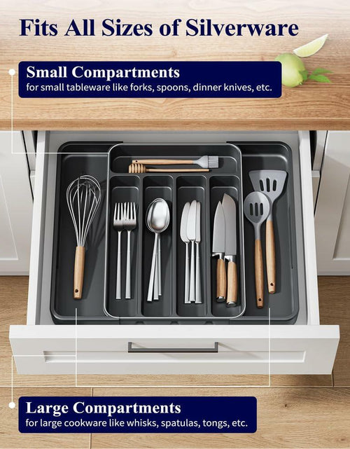 Load image into Gallery viewer, Kitsure Adjustable Cutlery Drawer Organizer Kitchen Tray Black
