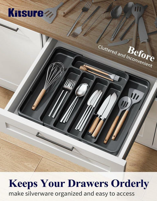 Load image into Gallery viewer, Kitsure Adjustable Cutlery Drawer Organizer Kitchen Tray Black
